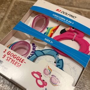 Dolfino Unicorn 3-in-1 Child Swim Goggles Pink Flamingo Blue Narwhal Ages 3+ NEW